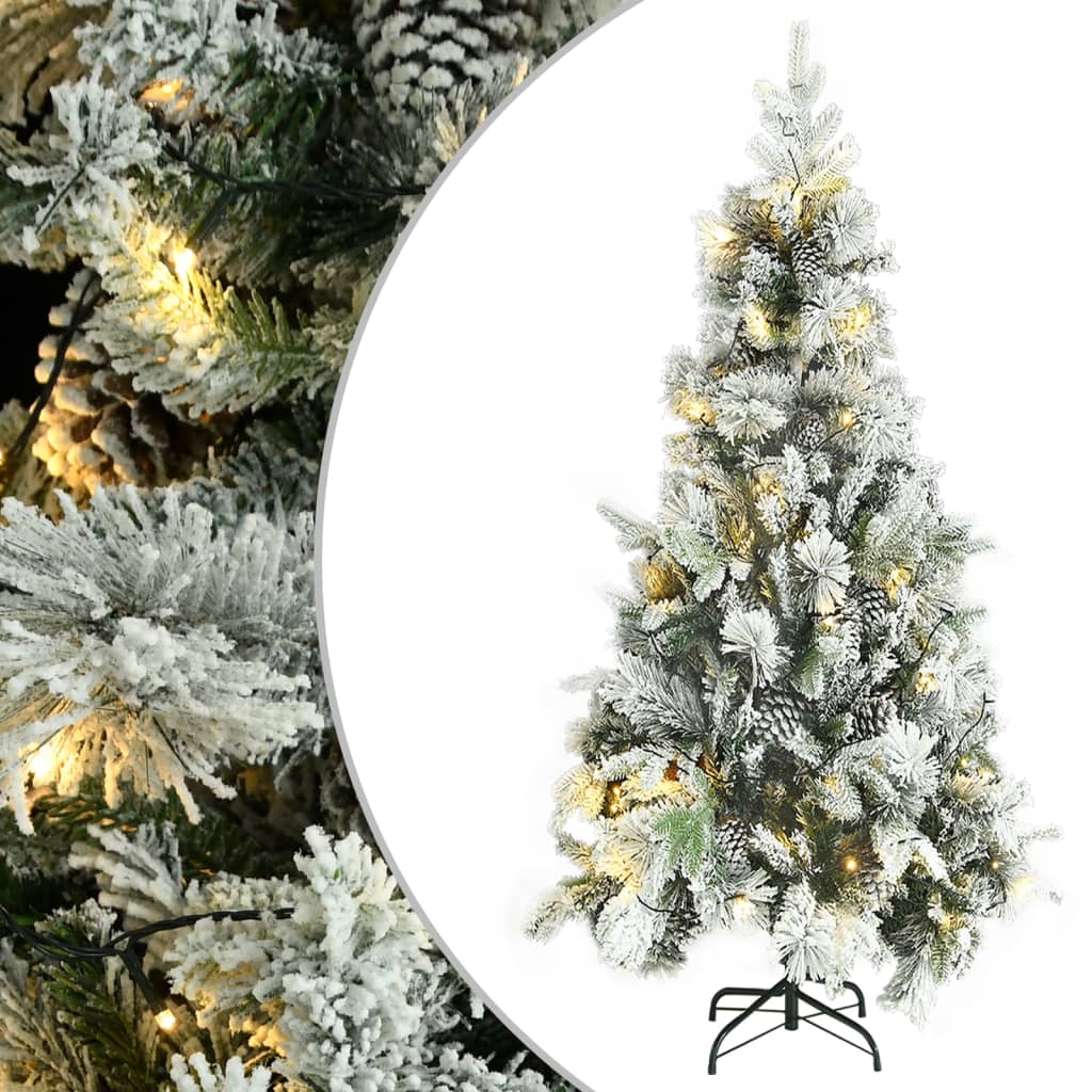 Choinka flokowana śniegiem z lampkami i szyszkami 225 cm PVC/PE vidaXL