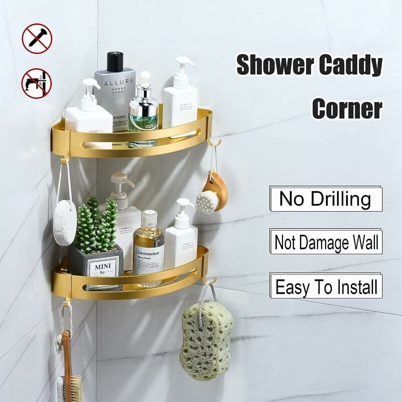 Étagère Douche Sans Perçage Etagere Angle Salle de BainTablette Salle de Bain Starlight (Or Sable Brillant,2 Niveaux) - 2