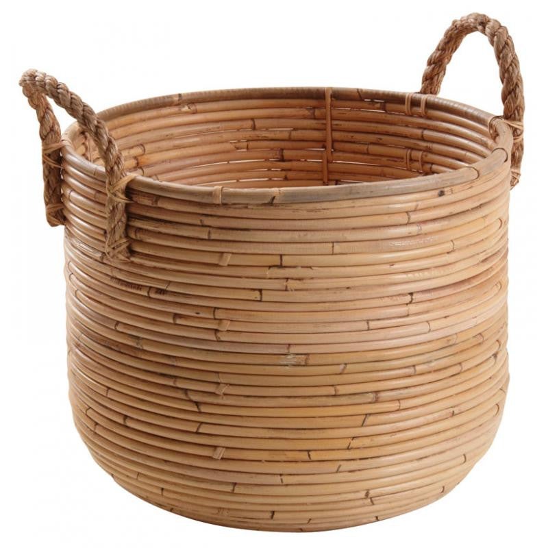 Panière Ou Cache-pot En Rotin, Corde Et Lamelles De Bois, Générique, Bon état