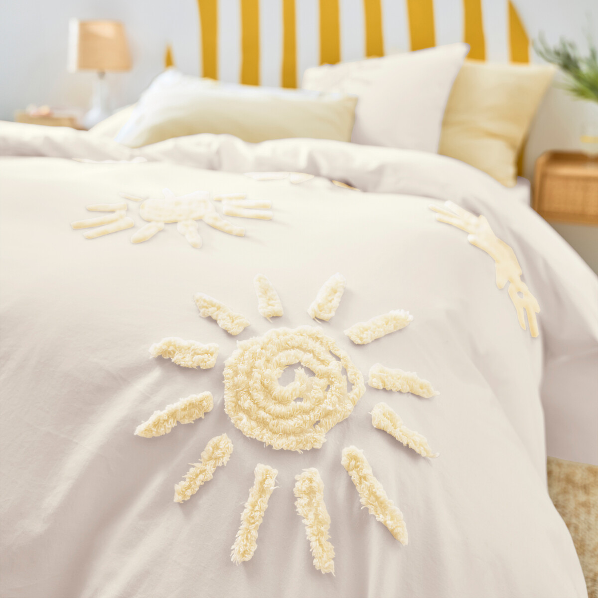 Housse de couette en coton tufté, Melenaos - Blanc/jaune - 240 x 220 cm - 4