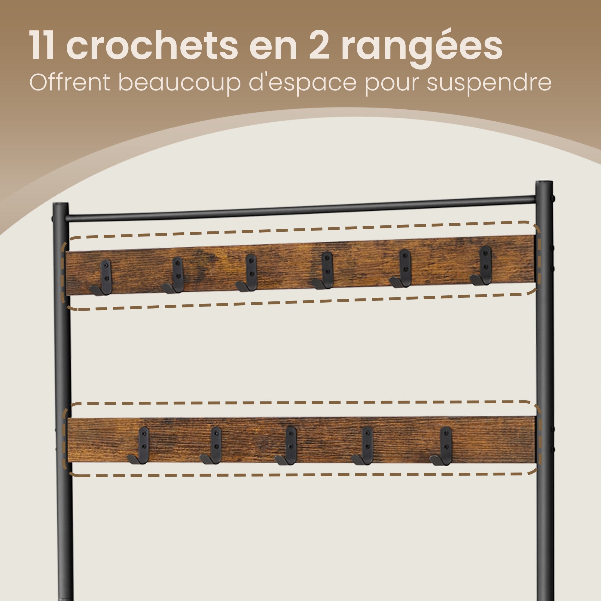 Portemanteau d’Entrée avec Banc de Rangement à Chaussures, 85 x 32 x 175 cm, Marron et Noir - 8