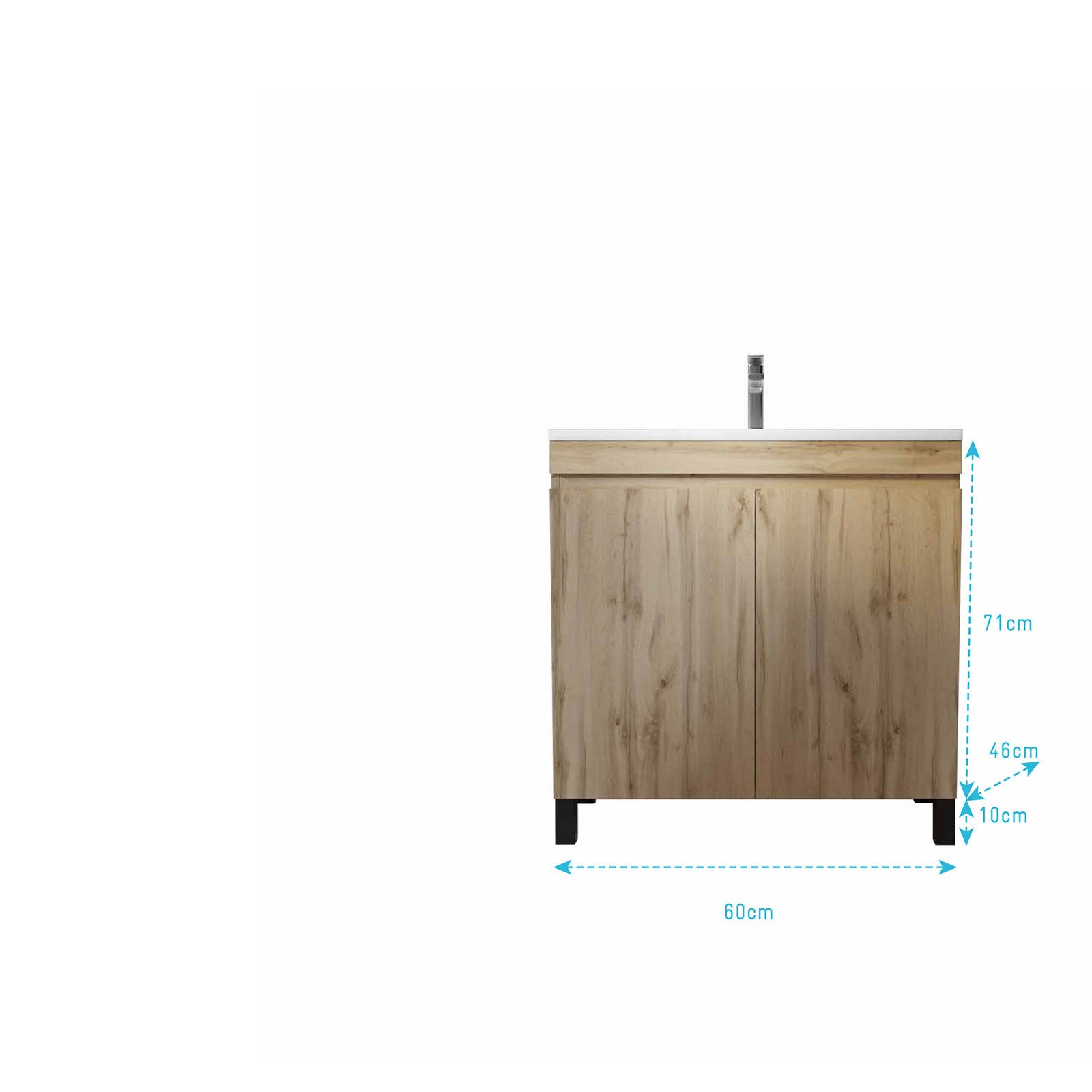 Meuble de salle de bains 60 cm TIMBER - Décor Chêne Naturel à portes avec Vasque céramique blanche - 5