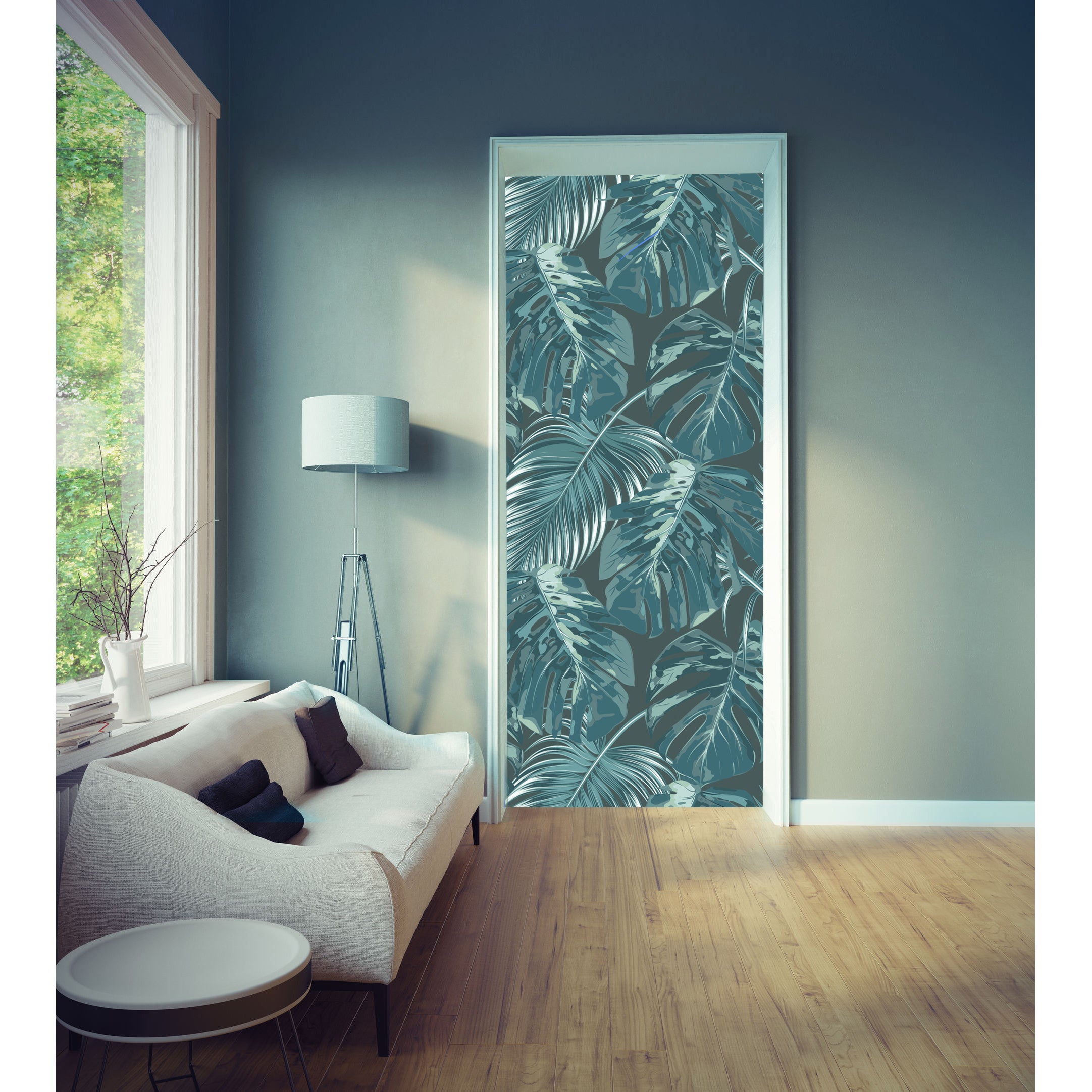 Adesivi Murali 3D Porte 90x210cm - Foglie Tropicali Verdi | Autoadesivo In Vinile | Decorazione Casa Fai Da Te - Foto 5