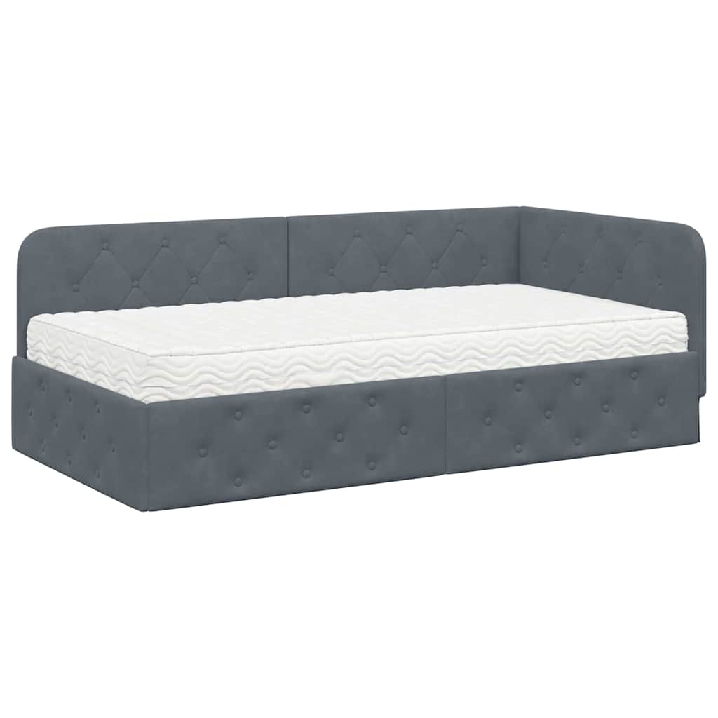 Cadre de lit d'angle en velours gris foncé pour la chambre, 90 × 190 cm - 2