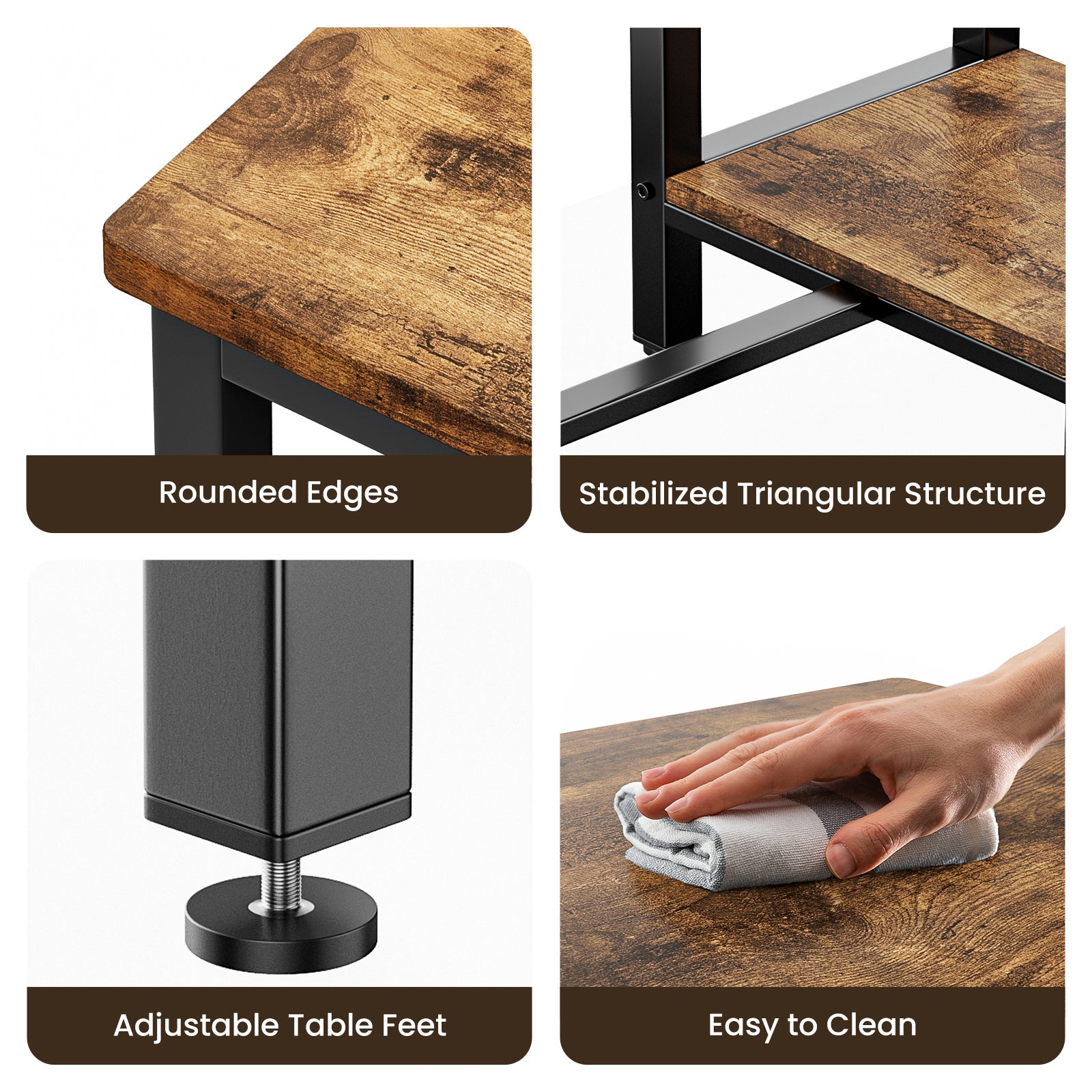 Bealife Mesa Alta para Comer em Pé com 2 Taburetes, Mesa de Sala de Jantar, Estrutura de Aço Marrom - 4