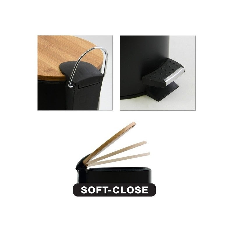 Poubelle à pédale Acier & Bambou ADONIS 5L Noir Spirella - 5