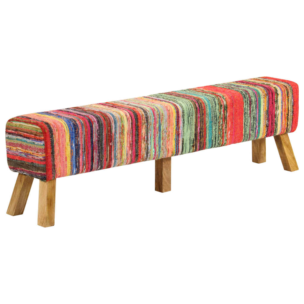 Vidaxl Banco De Tela Chindi Y Madera Maciza De Mango Multicolor 160 Cm Marrón , Leroy Merlin