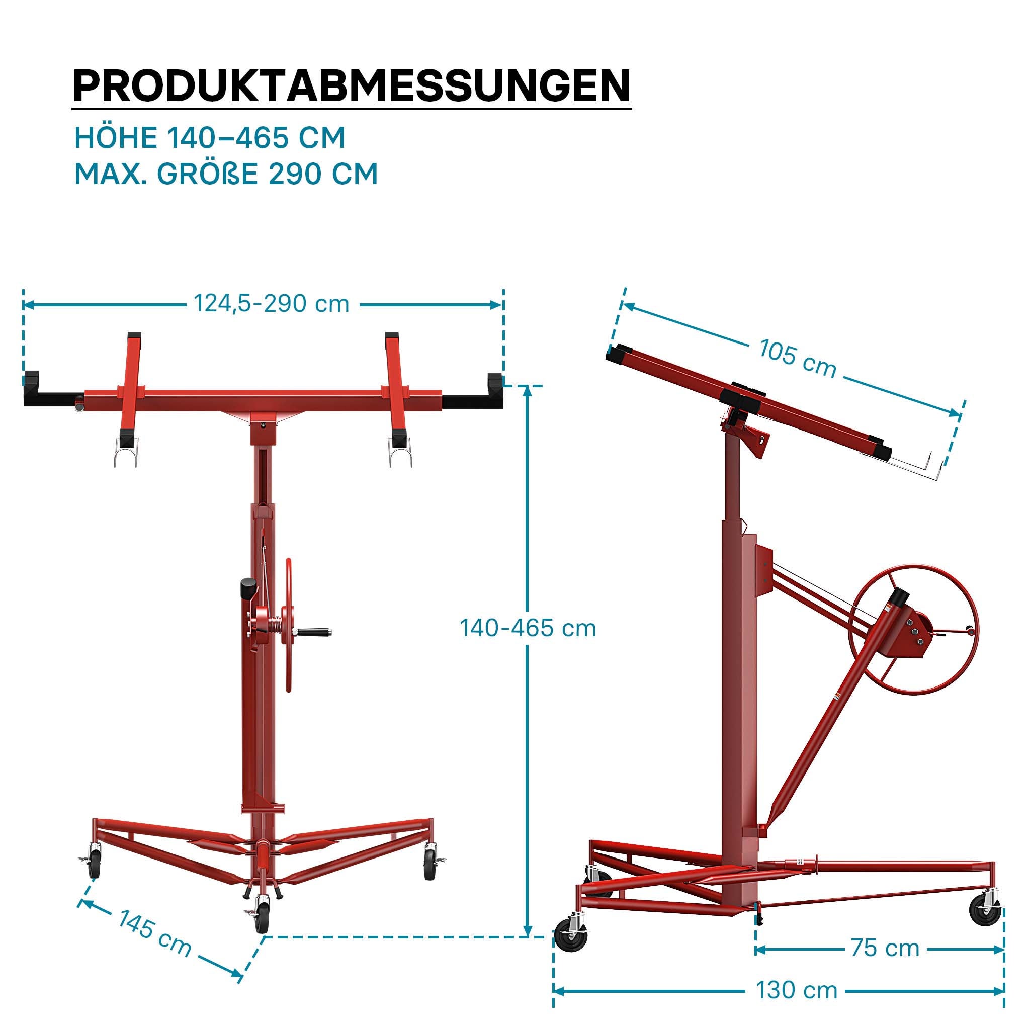 KIT Lève-panneaux XXL Panneaux placoplâtre avec Extension rallonge 140 cm - Hauteur 140-350cm / Charge max 68 kg / Angle d'inclinaison 60°… Wiltec - 6