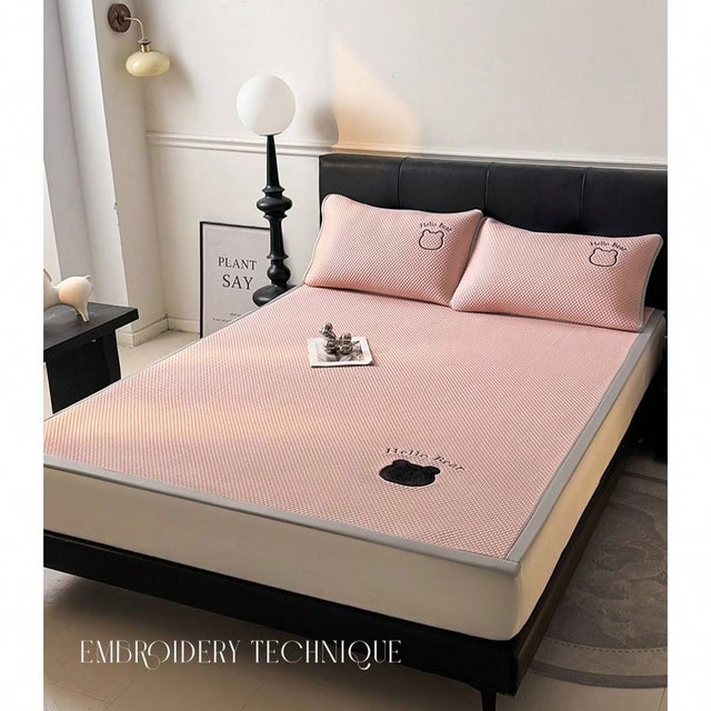 Drap de lit en soie glacée rose, broderie, doux, lavable en machine, 1 drap et 2 taies d'oreiller, 90 x 200 cm