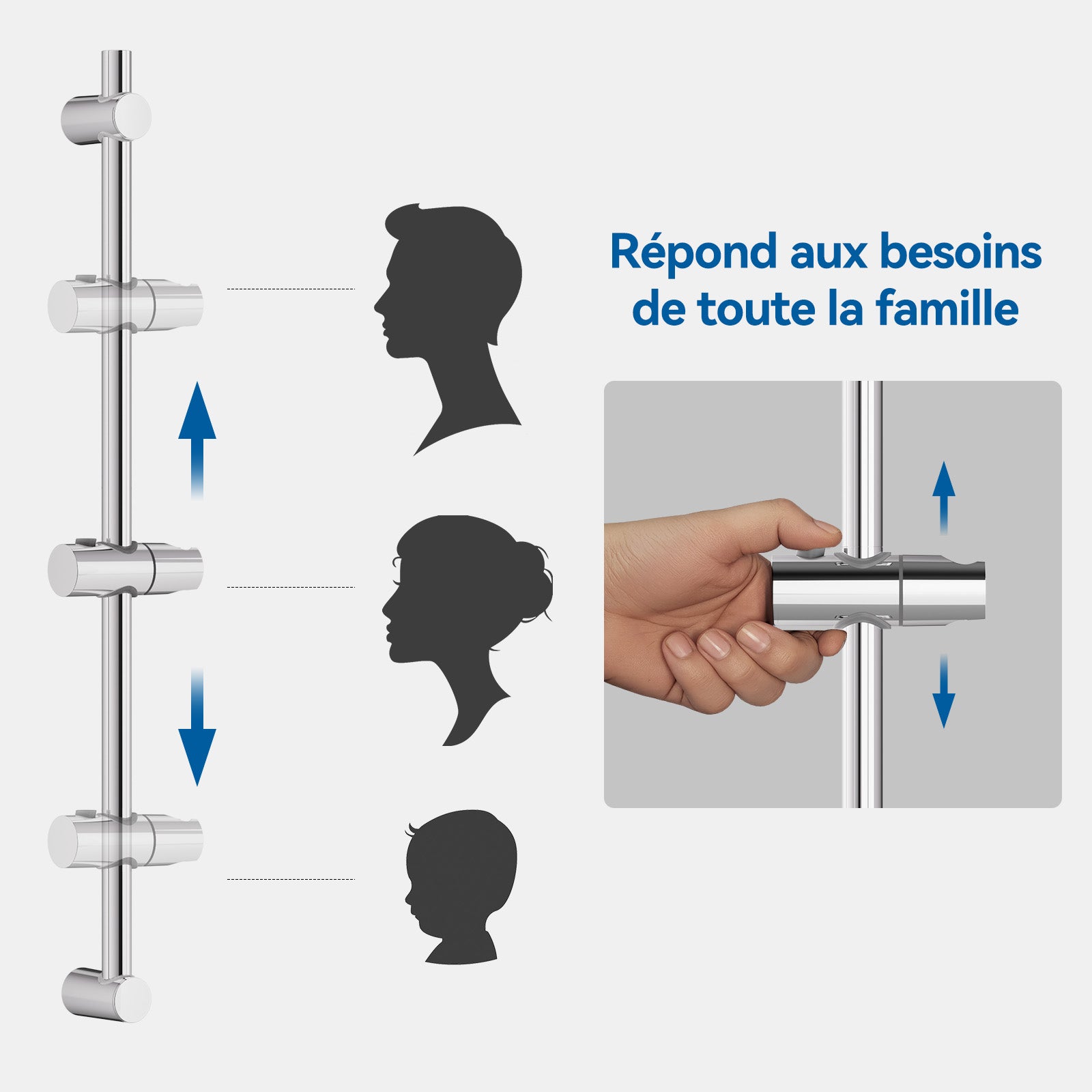 Sofetiy max Barre de Douche Chromé Acier Inoxydable ,de 65cm Avec Support de Douche - 8