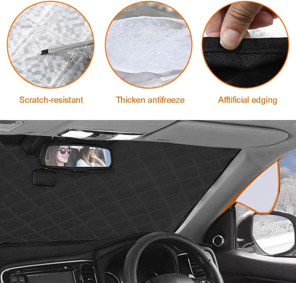Protege Pare Brise Givre Et Fenetre Avant,Pare Soleil Voiture Pare Brise Thermique Universel Couverture Voiture Hiver Anti Pluie Neige Couverture - 3