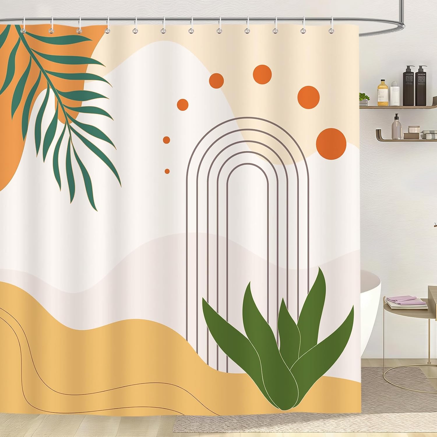 Zasłona prysznicowa Boho Abstract Leaves 180 x 180 cm, wodoodporna tkanina poliestrowa, odporna na pleśń, nadająca się do prania z 12 haczykami