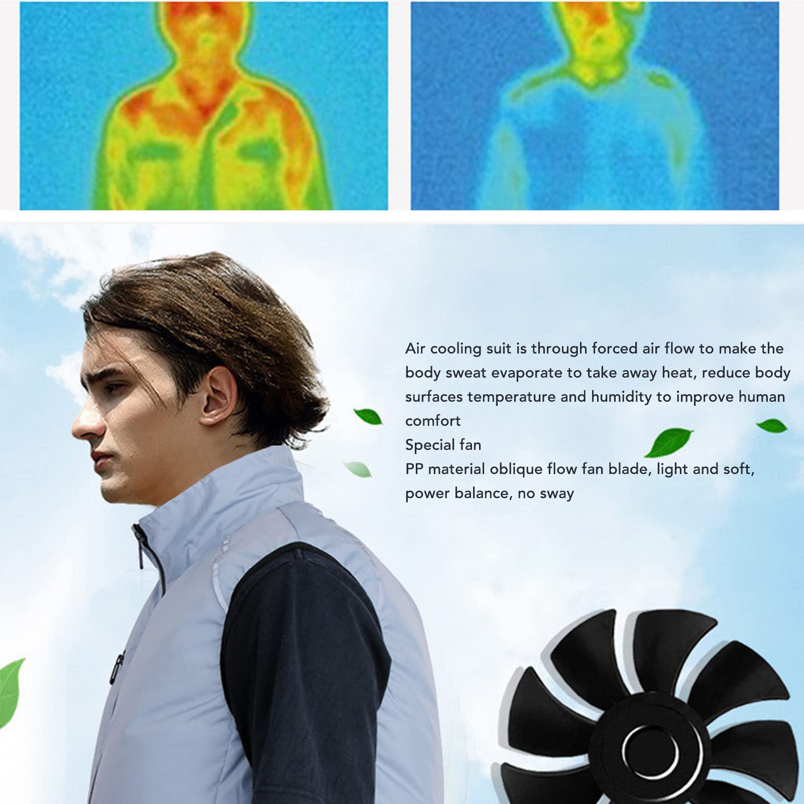Gilet rafraîchissant d'été avec 2 ventilateurs, vêtements climatisés alimentés par batterie, vêtements climatisés microporeux réglables à 3 niveaux po - 2
