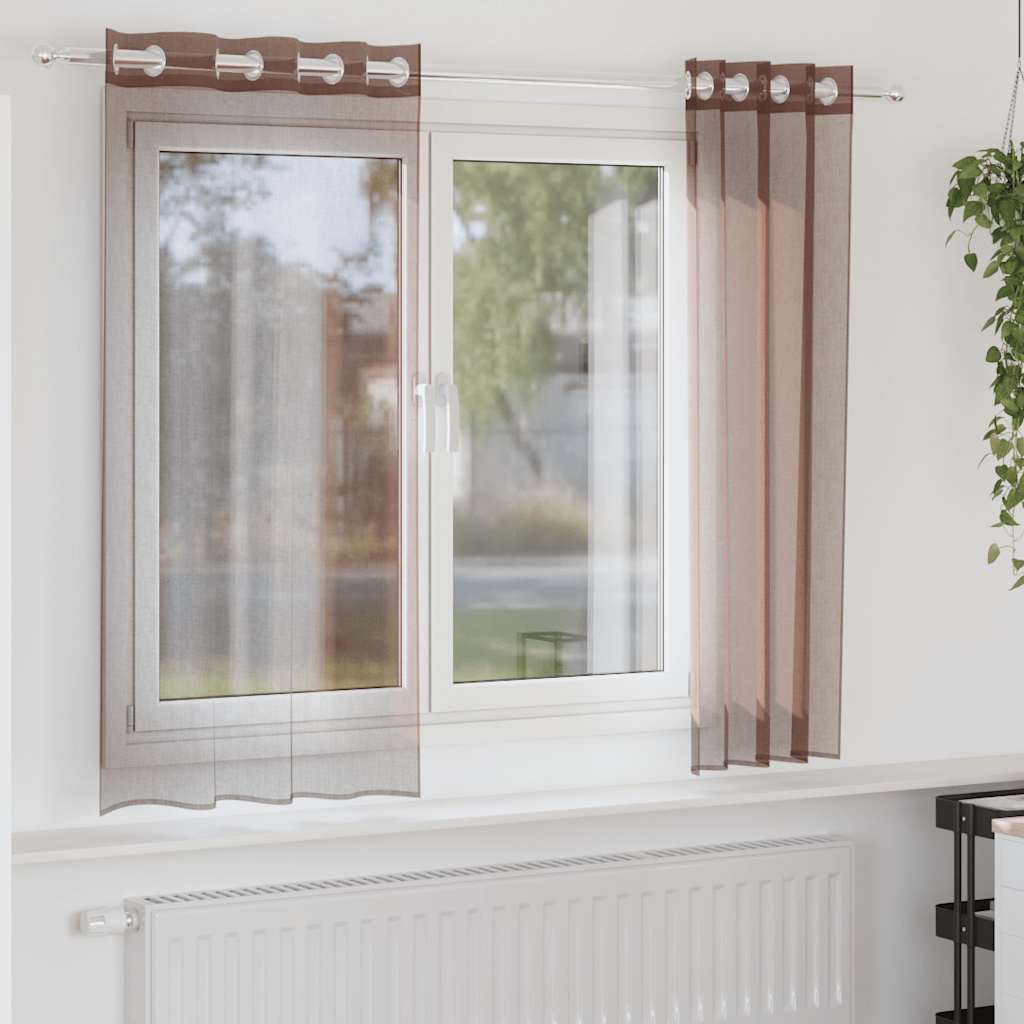 Zasłony woalowe z przelotkami 2 szt. Brązowe 140x140 cm vidaXL