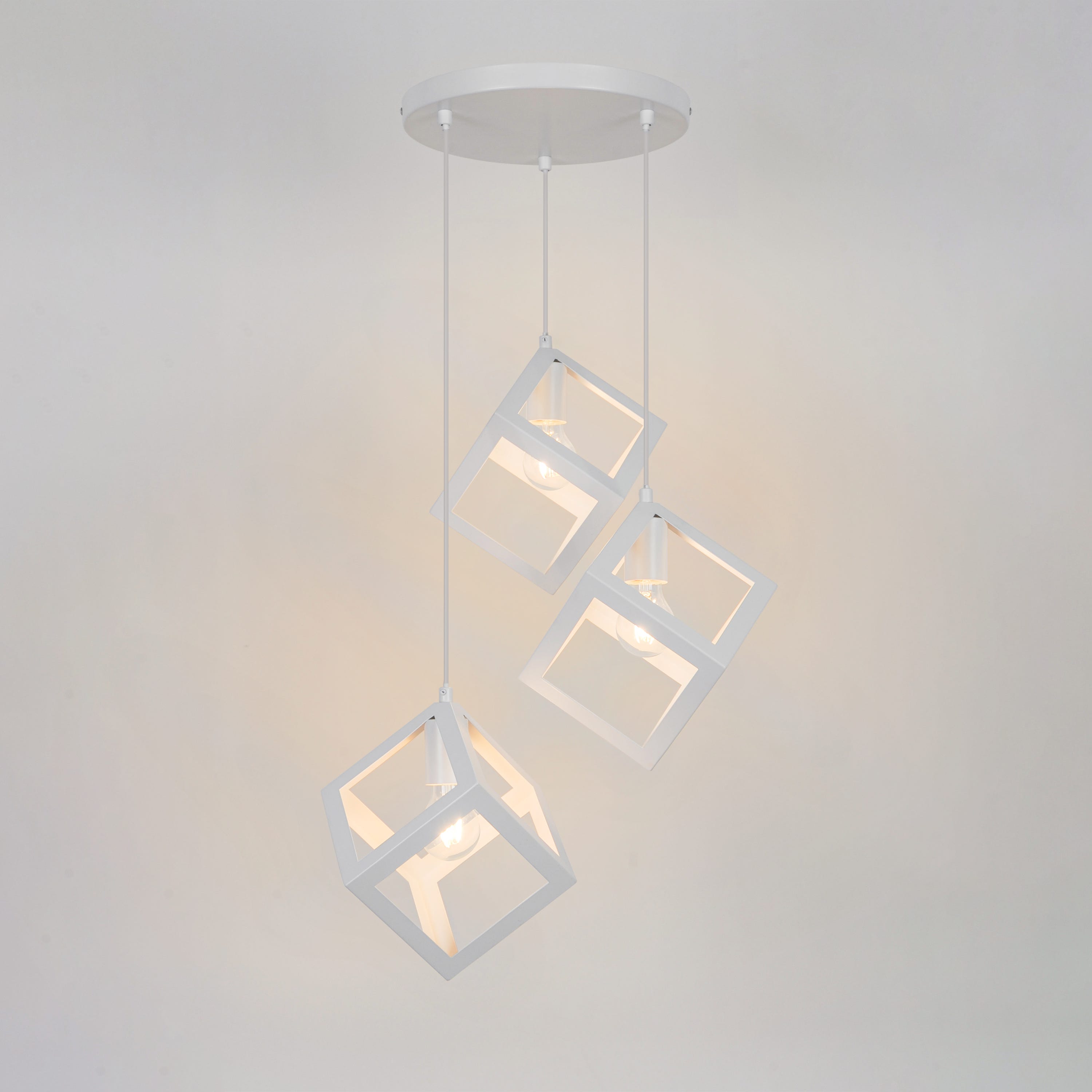 Lampada a sospensione in ferro bianco PLYWOOD - 3 x E27 - 30 x 30 x 114/130 cm - IP20 - INSPIRE - 3