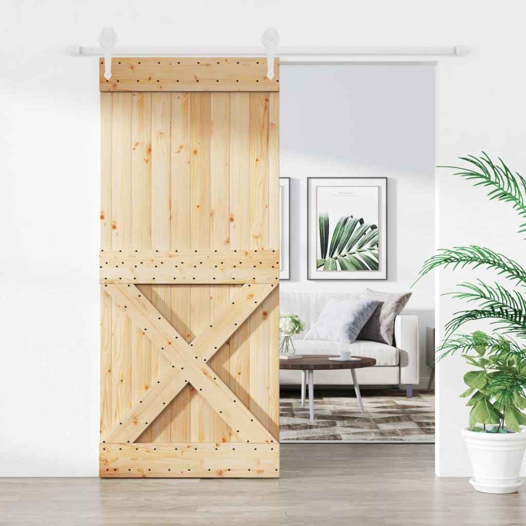 Porte coulissante sur rail 90 x 210 cm en Pin massif - Kit de quincaillerie complet inclus - Style contemporain/scandinave - Pour dressing, séparation de pièce, intérieur