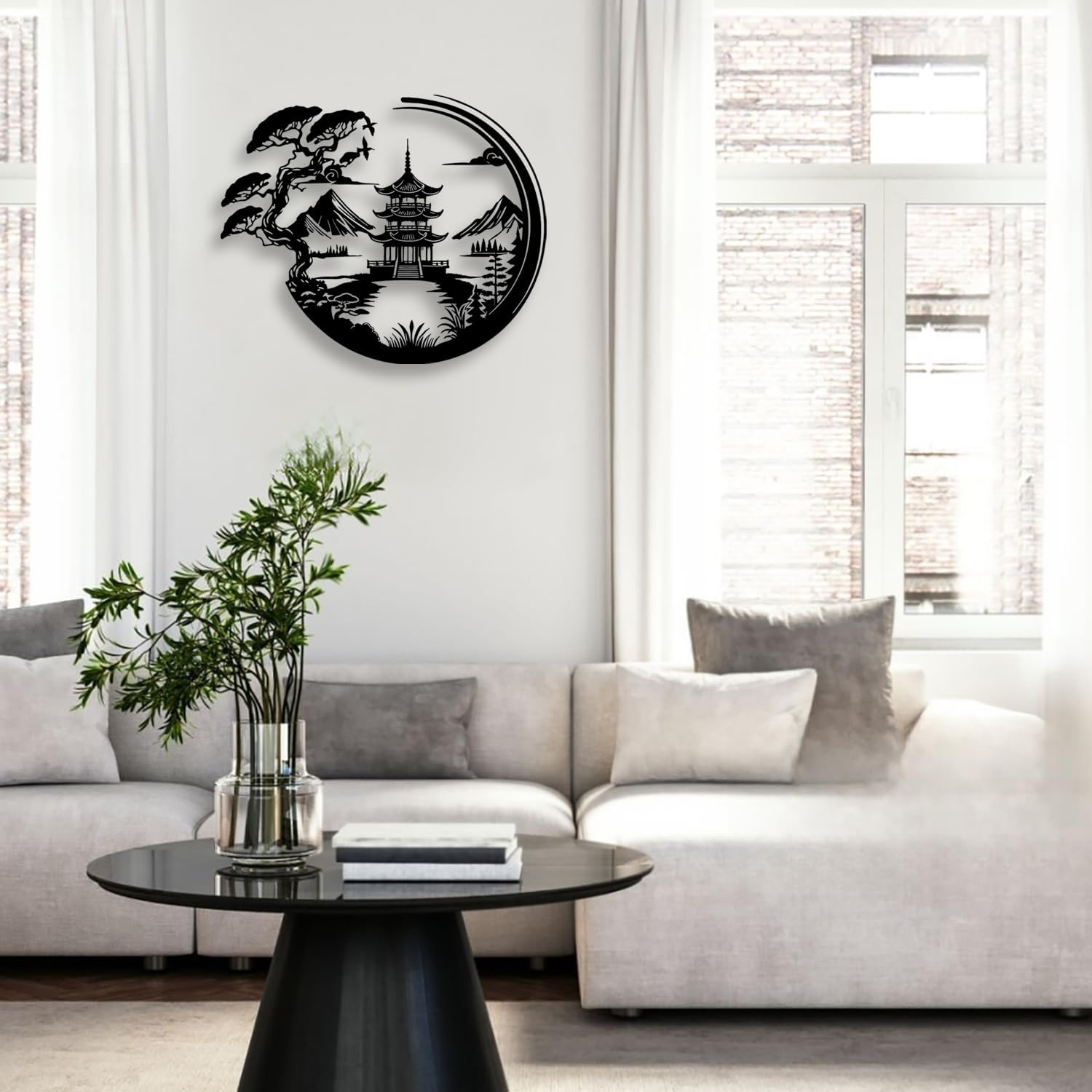 Bonsaï Tree Torii Gate – Décoration murale en métal – Décoration de chambre de style japonais – Décoration d'intérieur (noir) - 5