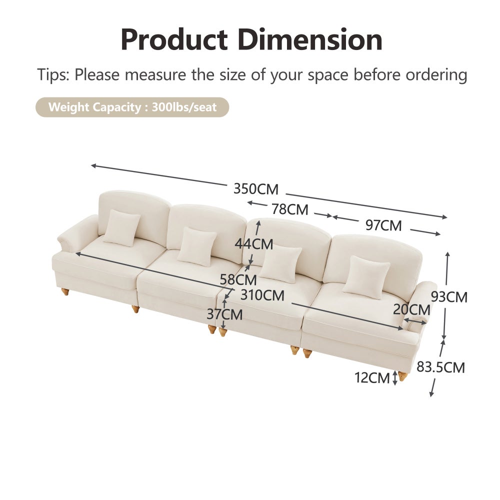 Divano 4 posti in velluto stile Mid-Century, braccioli conici, gonna rimovibile e gambe a fuso – comfort per il soggiorno - 3
