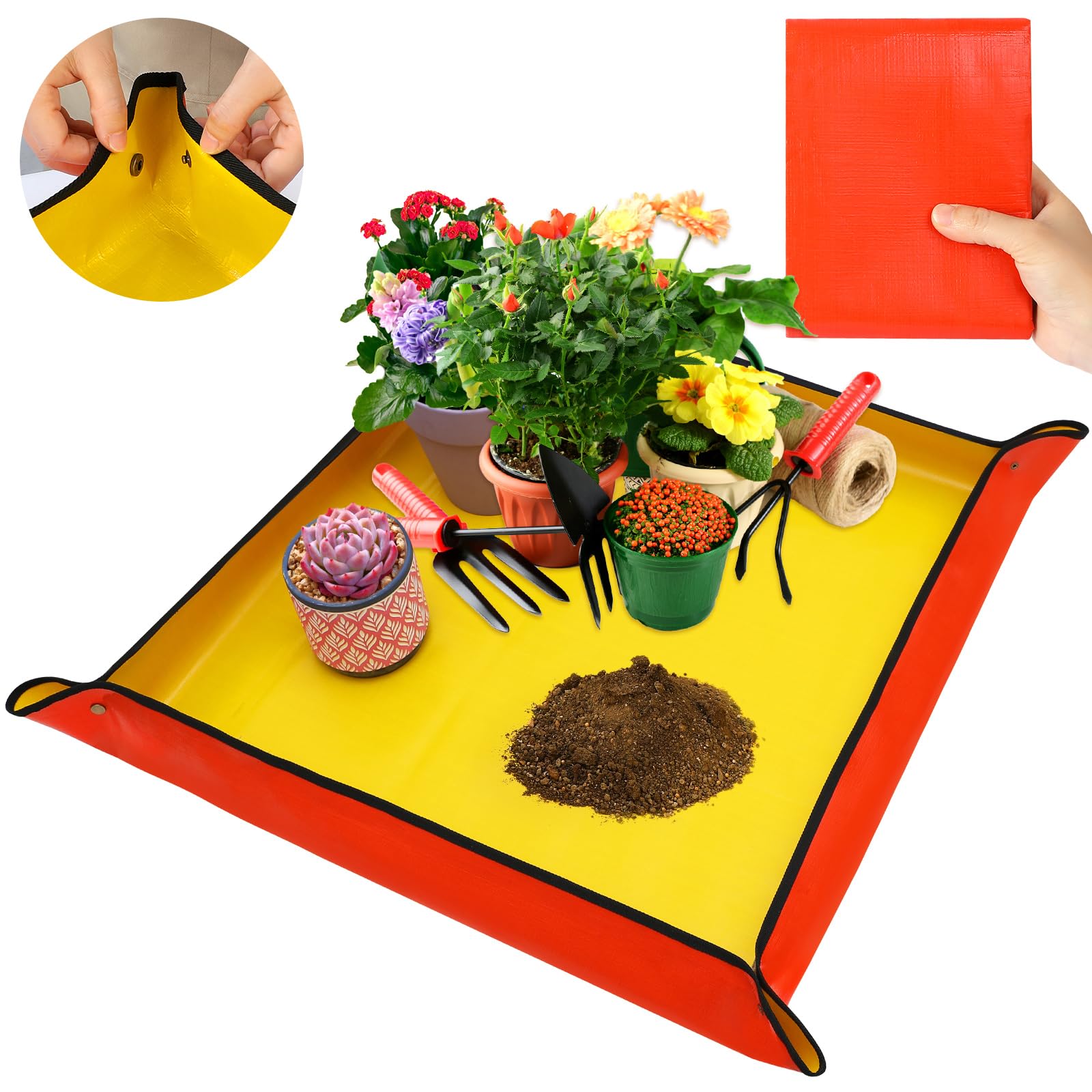 Alfombrilla Impermeable Para Plantas De Interior - 100x100 Cm, Con 2 Bridas, Color Amarillo - Ideal Para Trasplantes
