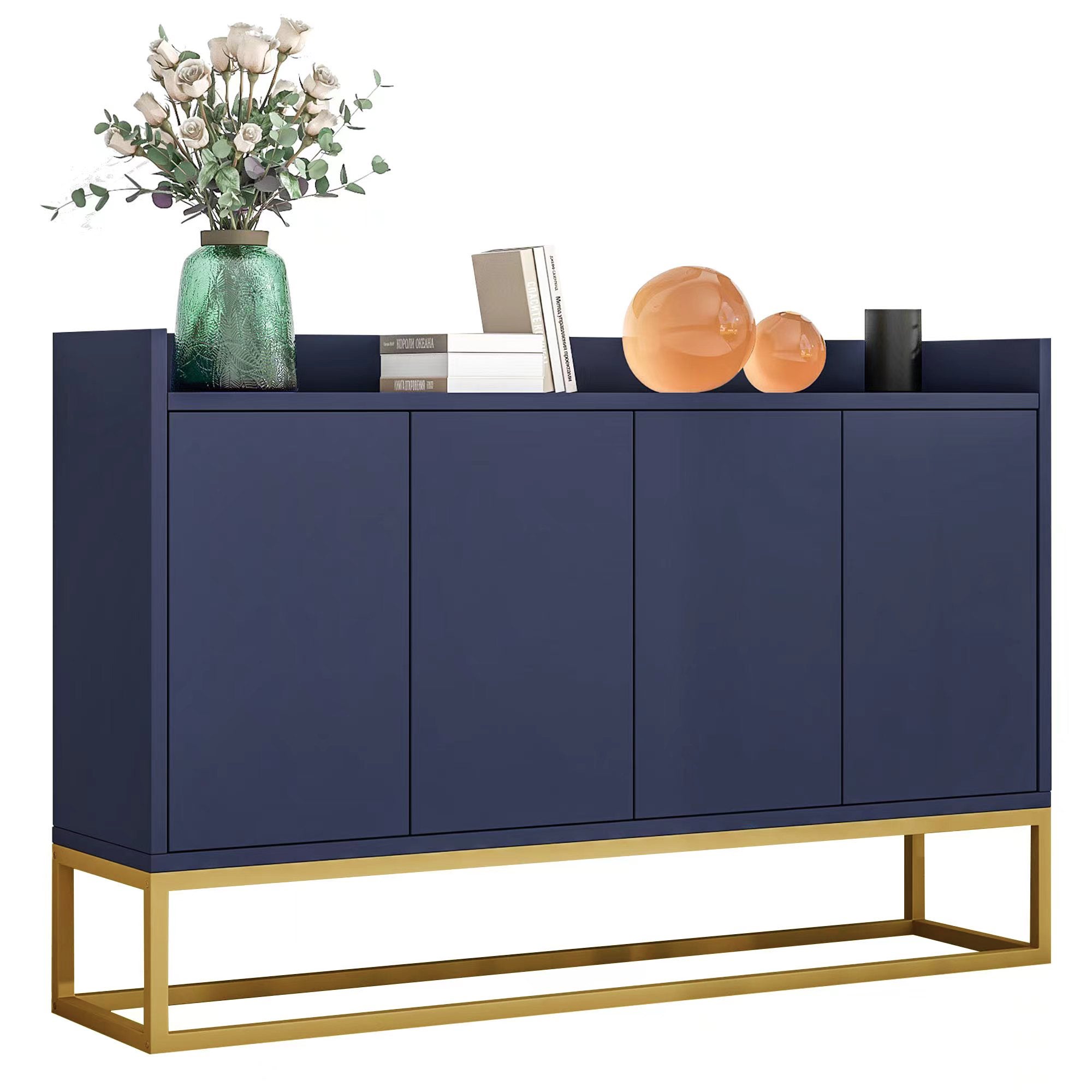 Credenza con 4 ante senza maniglia - stile contemporaneo - legno + metallo - blu - 3