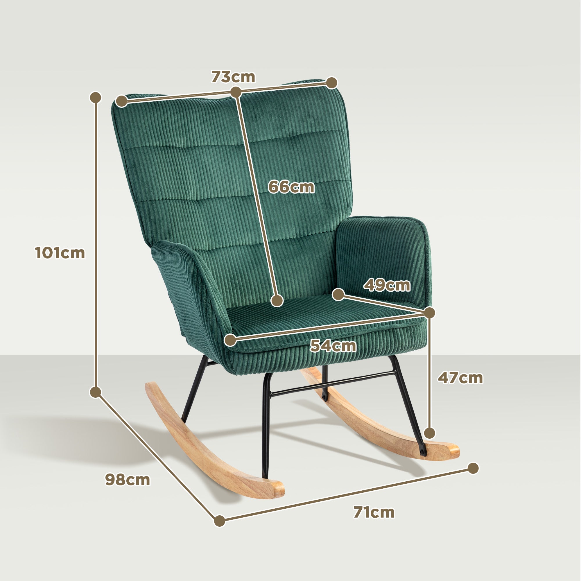 Fauteuil à bascule fauteuil de salon 71x98x101 cm, velours côtelé, vert foncé - 4