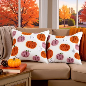 Federe Cuscino Halloween LUOYEHK - Set 2 Pezzi 45x45 Cm In Velluto Con Ricamo Zucca Bianca - Decorazione Divano E Letto - 3