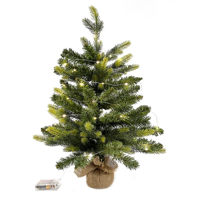 Rebecca Mobili Árbol de Navidad Artificial Verde Pequeño 60 cm base Yuta con 50 luces LED