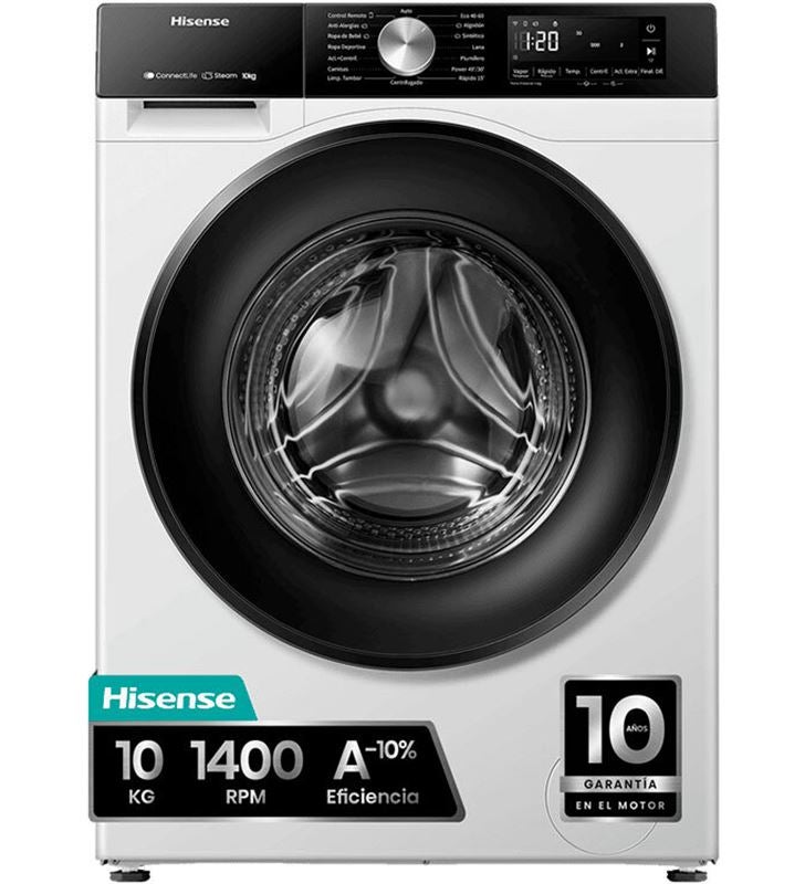 MediaMarkt Hisense Lavadora Carga Frontal, Wf3s1043bw1, 10 Kg, 1400 Rpm, 15 Programas, Connectlife, Tecnología Inverter, Blanco - Imagen 4