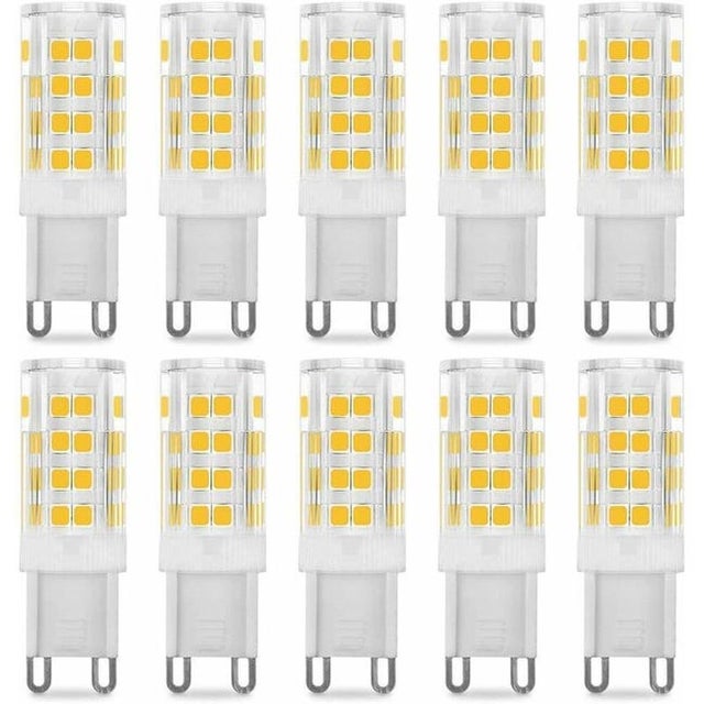 Paquete de 10 bombillas LED G9 de 5W – Equivalente a 40W, luz blanca cálida de 3000K, iluminación de 360° para el hogar.