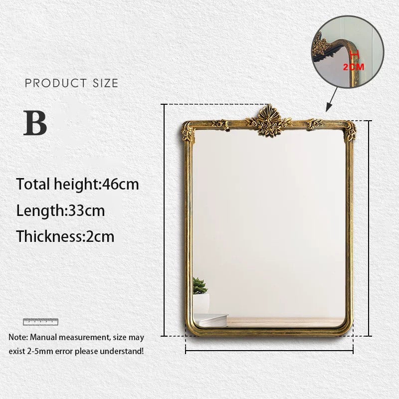 Metalowe lustro dekoracyjne w stylu vintage - lustro łazienkowe z metalową ramą i szkłem o wysokiej rozdzielczości, montaż ścienny, B - 5