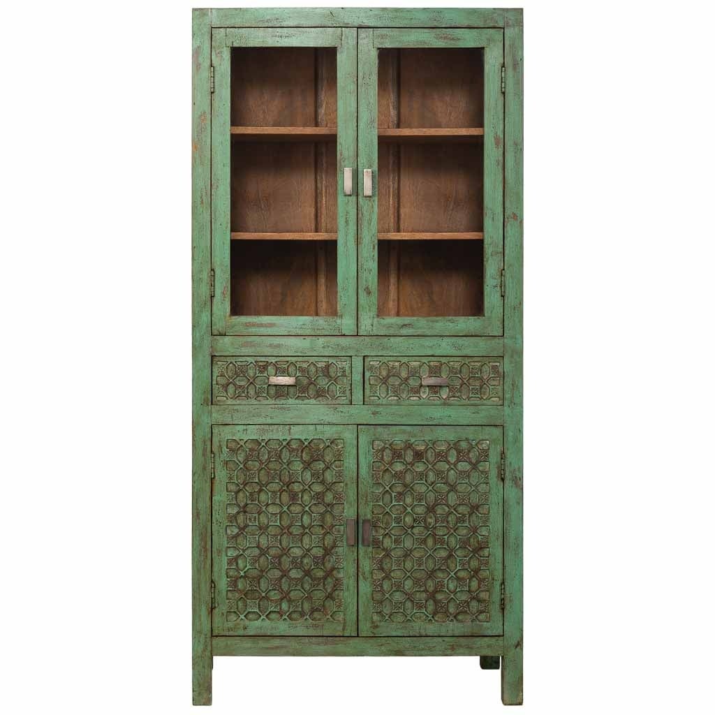 Vetrina in legno verde fatta a mano 85x40x180h cm - 2