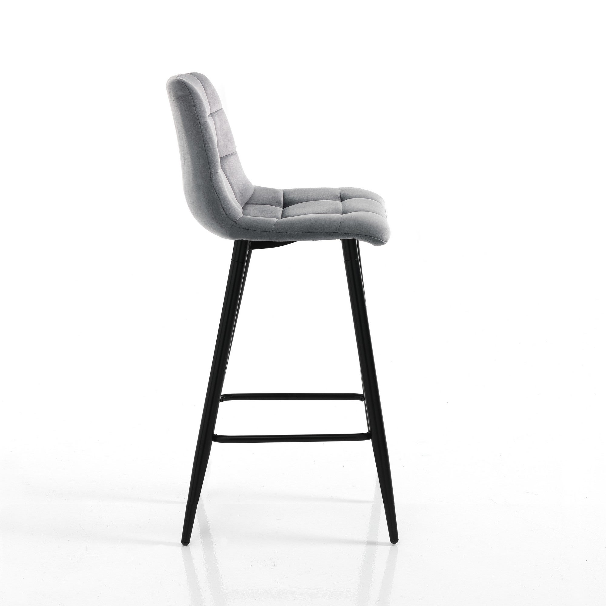 Set 2 sgabelli TOFFEE GREY HOME – Tessuto velluto Grigio, metallo Nero, H.91 L.44 P.50, seduta H.65, per interno - 2