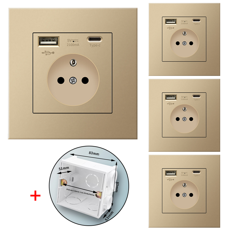 Set di 4 prese a muro con USB e Type-C, 5 V 2,1 A, standard UE, presa ...