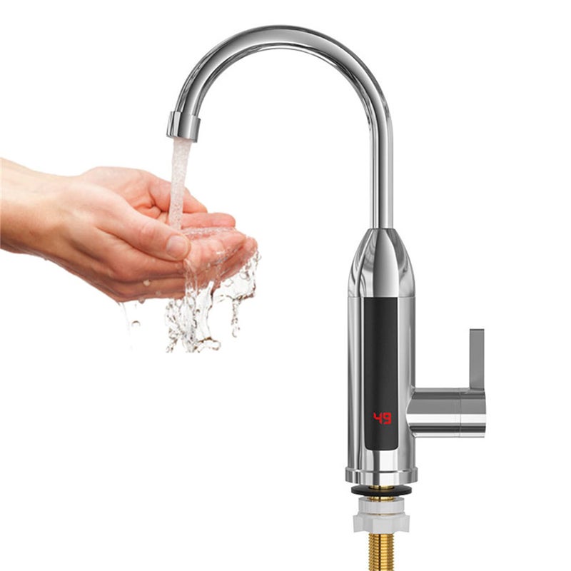Elektryczny kuchenny podgrzewacz wody 3000 W, natychmiastowy kran do ciepłej i zimnej wody, bezzbiornikowy przepływowy podgrzewacz wody, srebrny