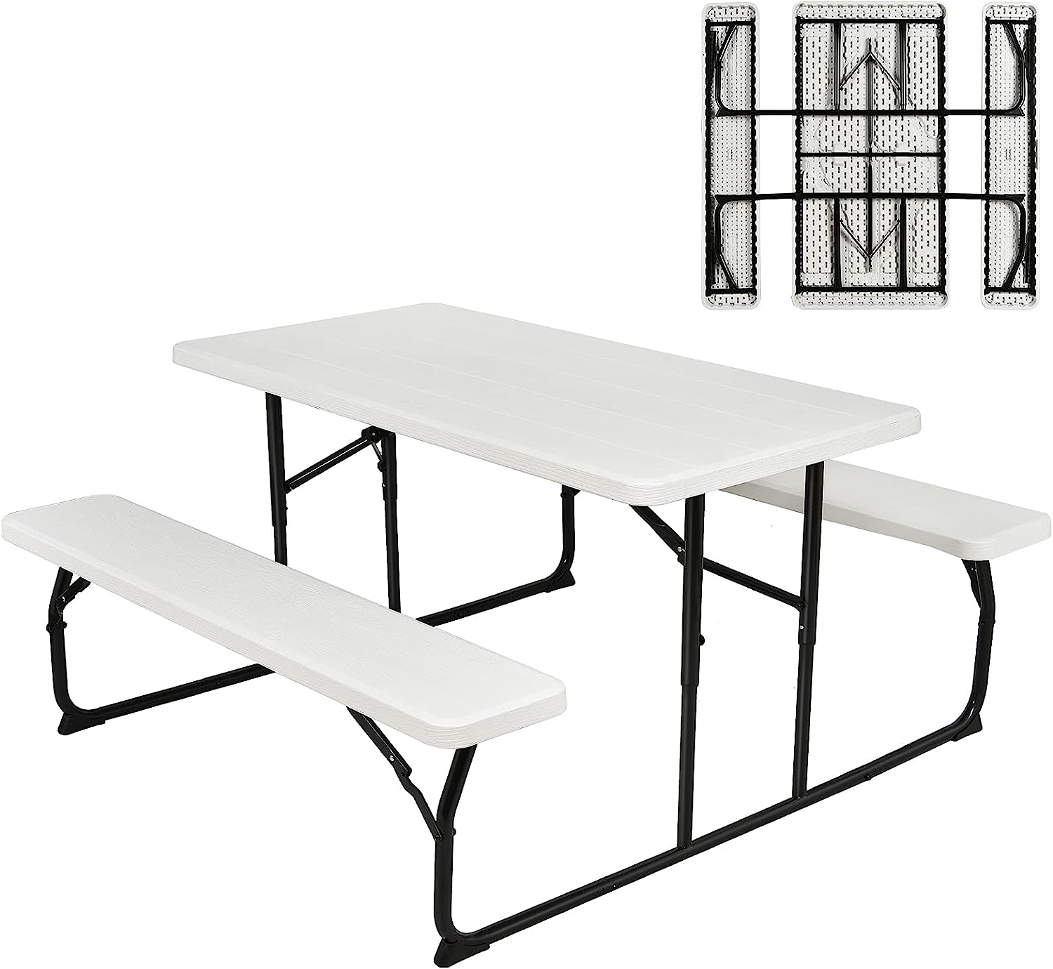 Set de masă și bănci pliabile pentru picnic, capacitate de încărcare 250 kg (alb)