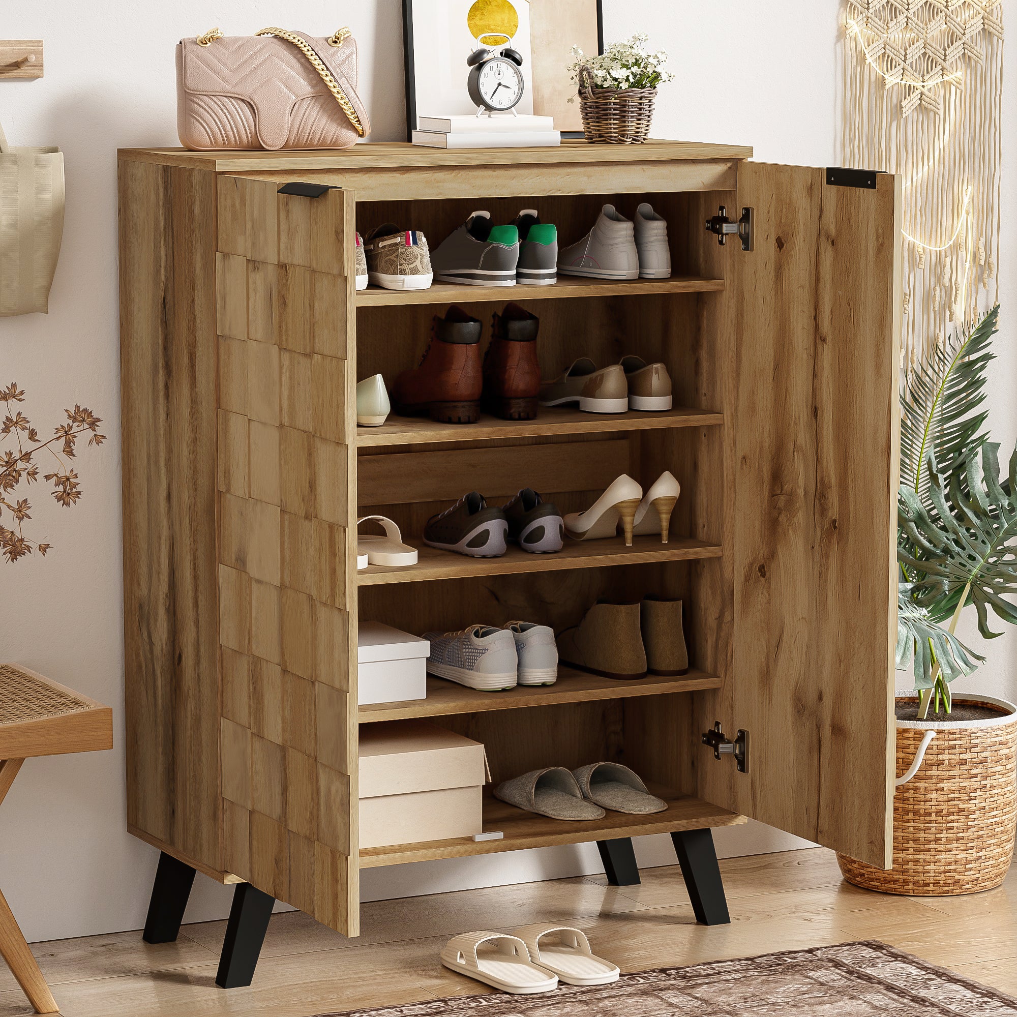 Meuble à chaussures à 5 compartiments - 80,5 x 35 x 109,5 cm - étagères réglables - Panneaux de particules - Couleur bois - 3