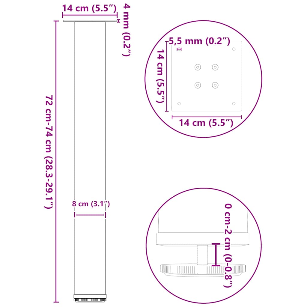 Pernas para mesa de centro 4 peças aço natural 72-74 cm - COMFORTXL - 9
