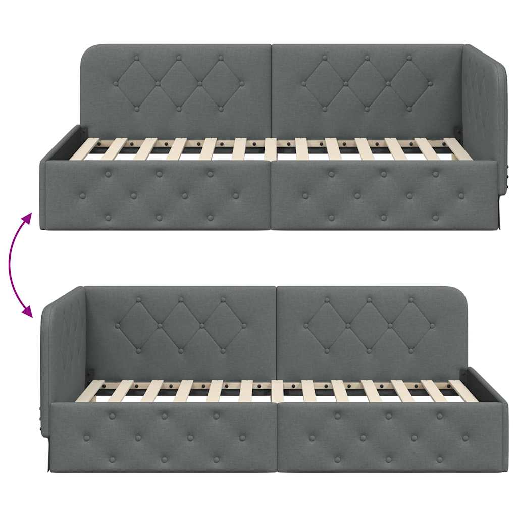 Cadre de lit d'angle en tissu gris foncé pour la chambre, 90 × 190 cm - 9