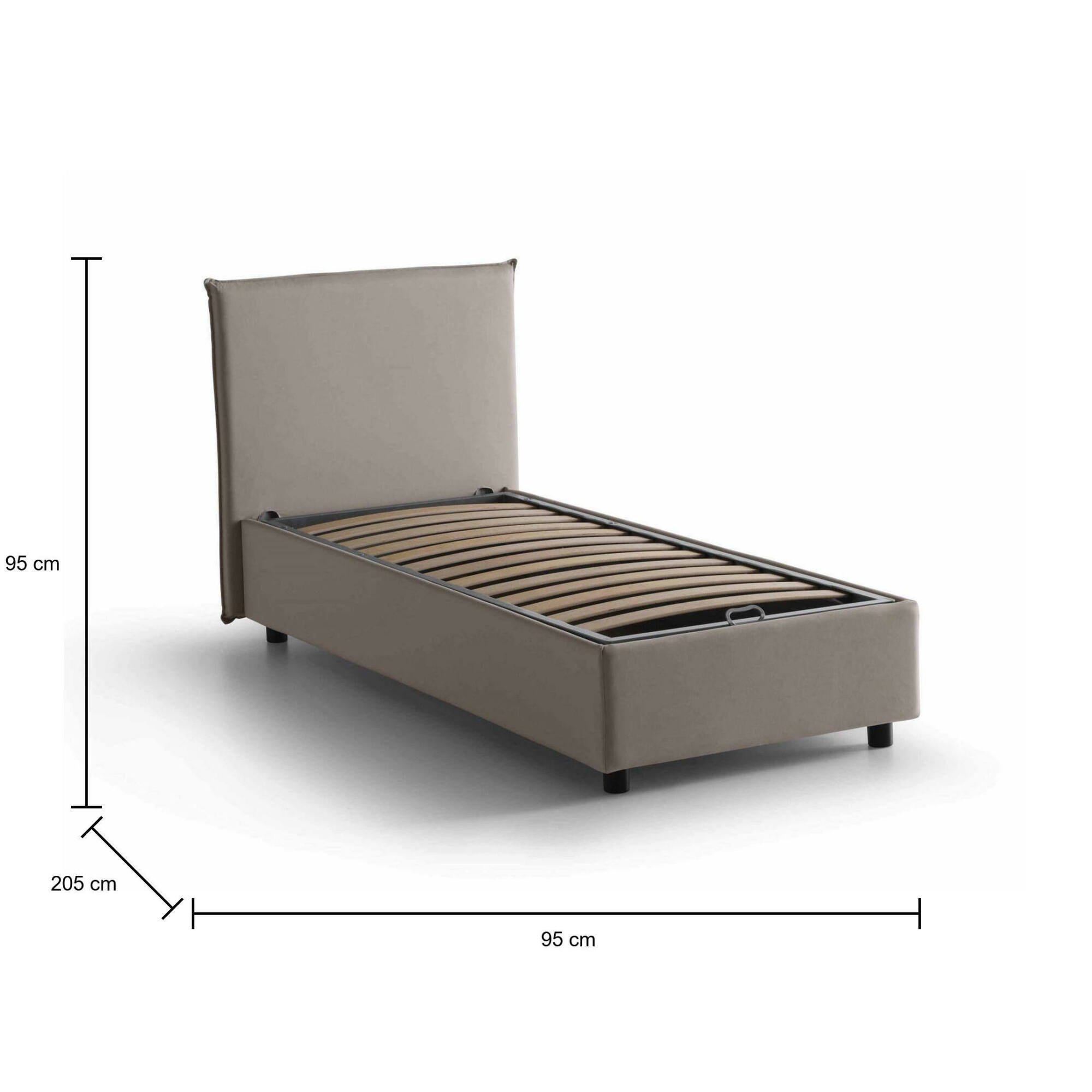 Lit simple Bruna, Lit coffre avec revêtement en tissu, 100% Made in Italy, Ouverture frontale, adapté pour matelas 80x190 cm, Taupe - 3