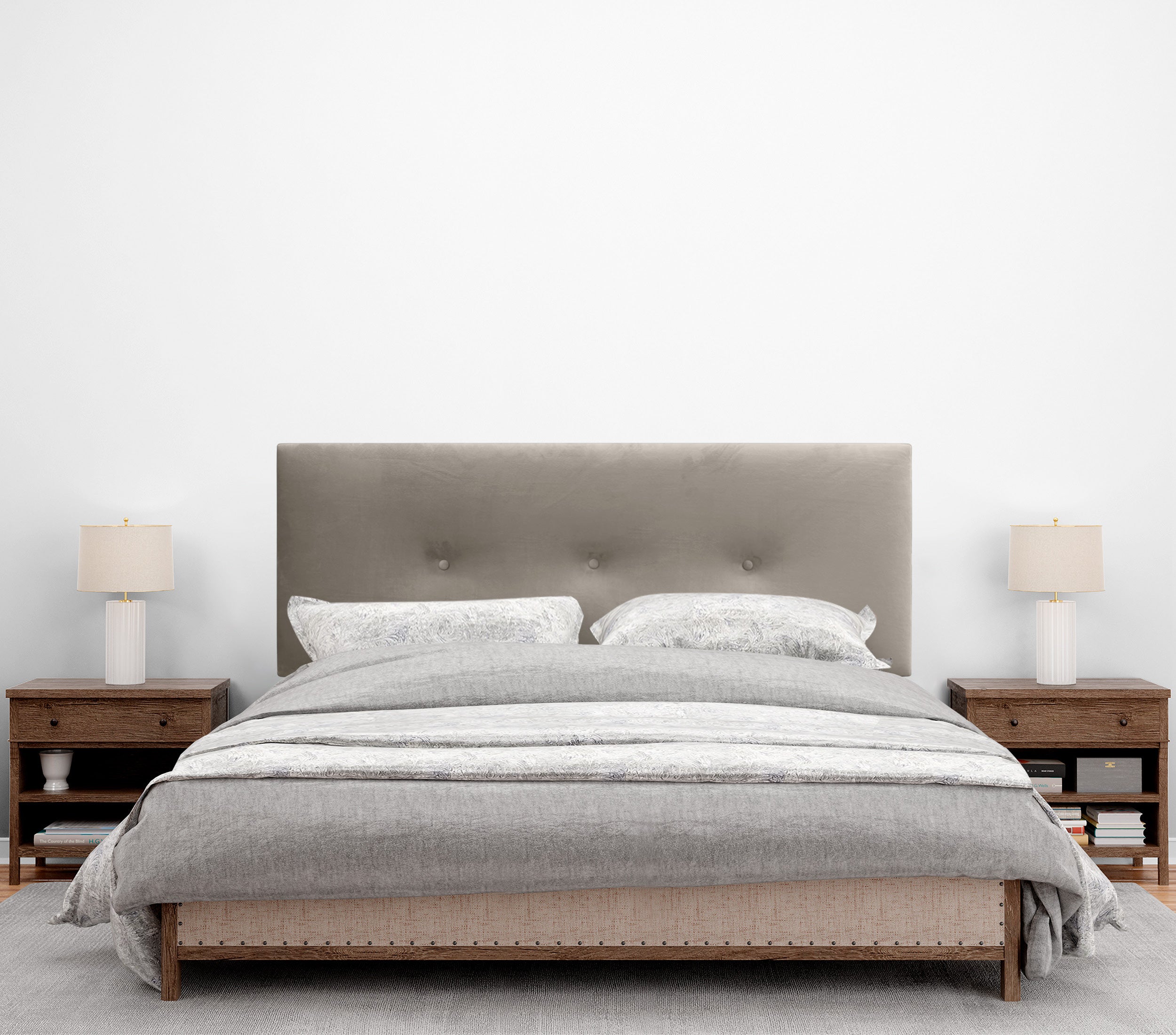 DHOME Testiera in velluto liscio con bottoni alta gamma moderna testiera imbottita per letto di lusso (Marrone, 145x50cm) - 2