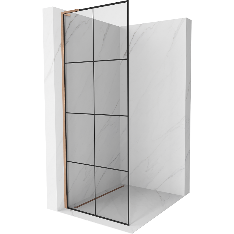 Mexen Kioto L ścianka prysznicowa Walk-in 90 x 200 cm, czarna kratka, miedź szczotkowana - 800-090-103-65-77