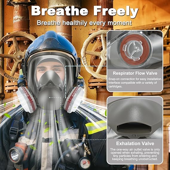 Masque respiratoire intégral réutilisable, masque à gaz intégral à double filtre - 3