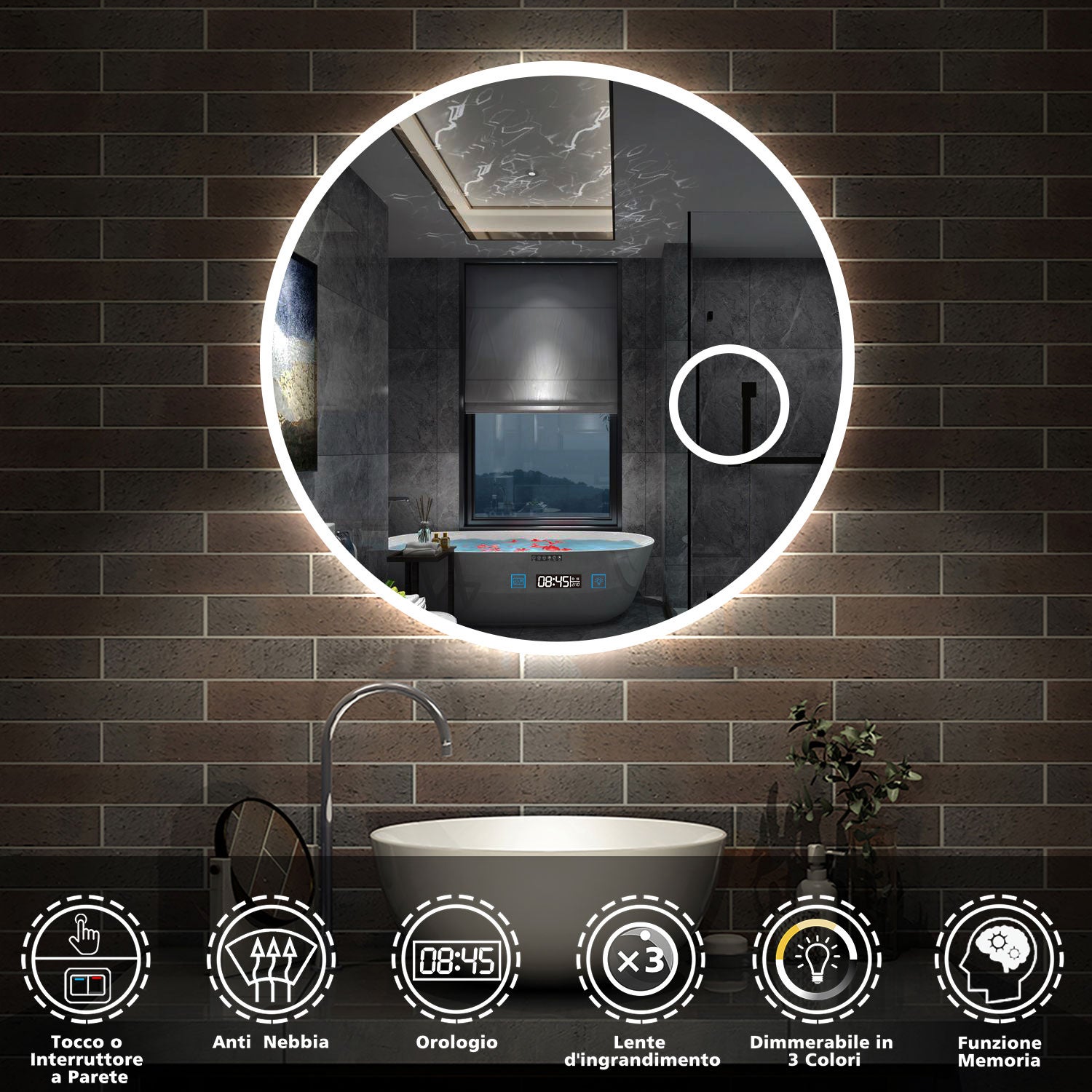 AICA Specchio da bagno 80 x 150 cm, dimmerabile, interruttore touch