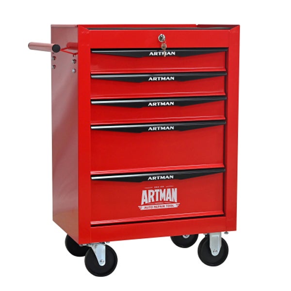 Coffre à outils en métal avec roulettes, 5 tiroirs,armoire à outils pliable en 5 parties, glissières de tiroir à billes, organiseur d'outils en acier. - 6