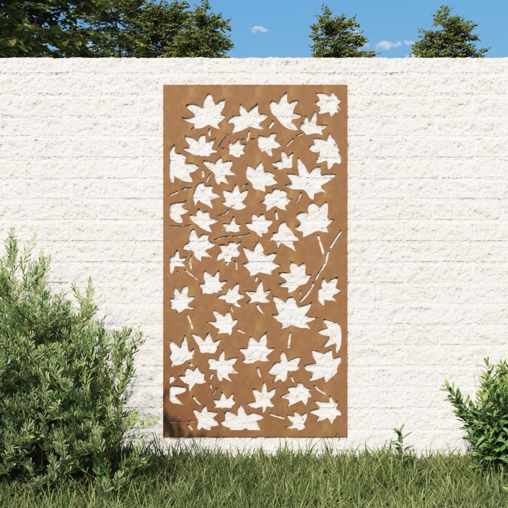 Décoration Murale Jardin En Acier Corten 105x55 Cm - Design Feuille De Bambou, Résistante Aux Intempéries, Facile à Installer - 3