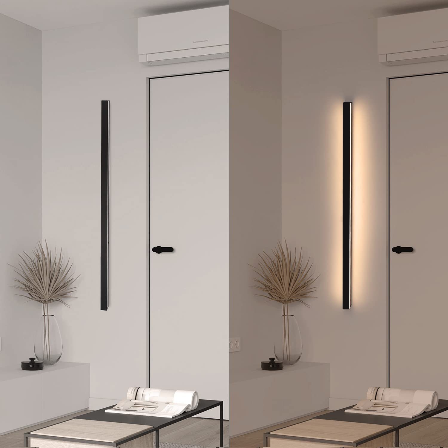 ZMH Nowoczesna, czarna lampa ścienna LED do wnętrz, 100 cm, do przedpokoju i sypialni - 7