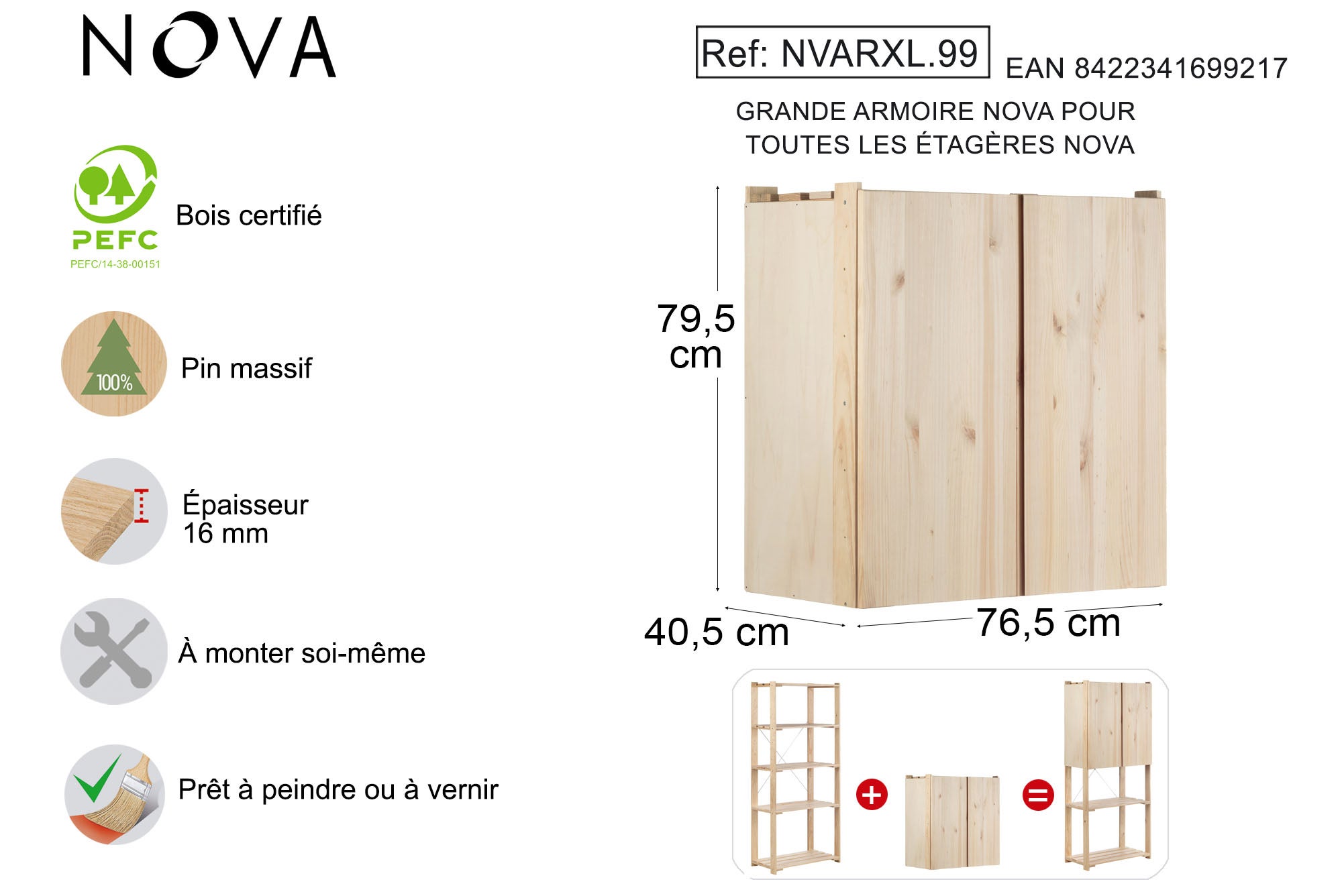 Armoire en bois pour étagère NOVA, 79,5x76,5x40,5 cm - 4