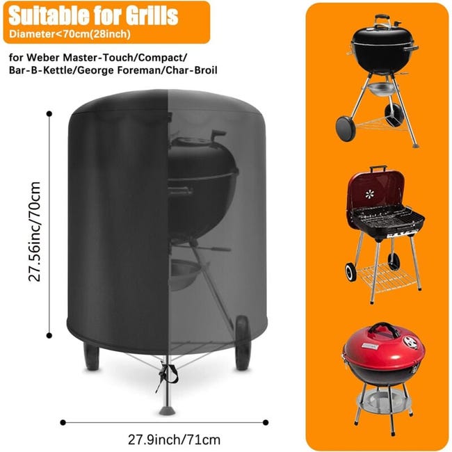 Flymer - Copertura per barbecue per bollitore, impermeabile, rotonda, in tessuto Oxford 420D, anti-strappo, copertura per barbecue con fascia laterale antivento (77 x 97 cm Flymer - Copertura per barbecue per bollitore, impermeabile, rotonda, in tessuto Oxford 420D, anti-strappo, copertura per barbecue con fascia laterale antivento (77 x 97 cm