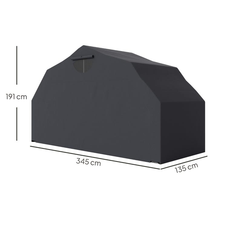 Abri de moto extérieur tente à moto housse de protection en tissu Oxford, 2 fenêtres, 345 x 135 x 191 cm, noir - 2