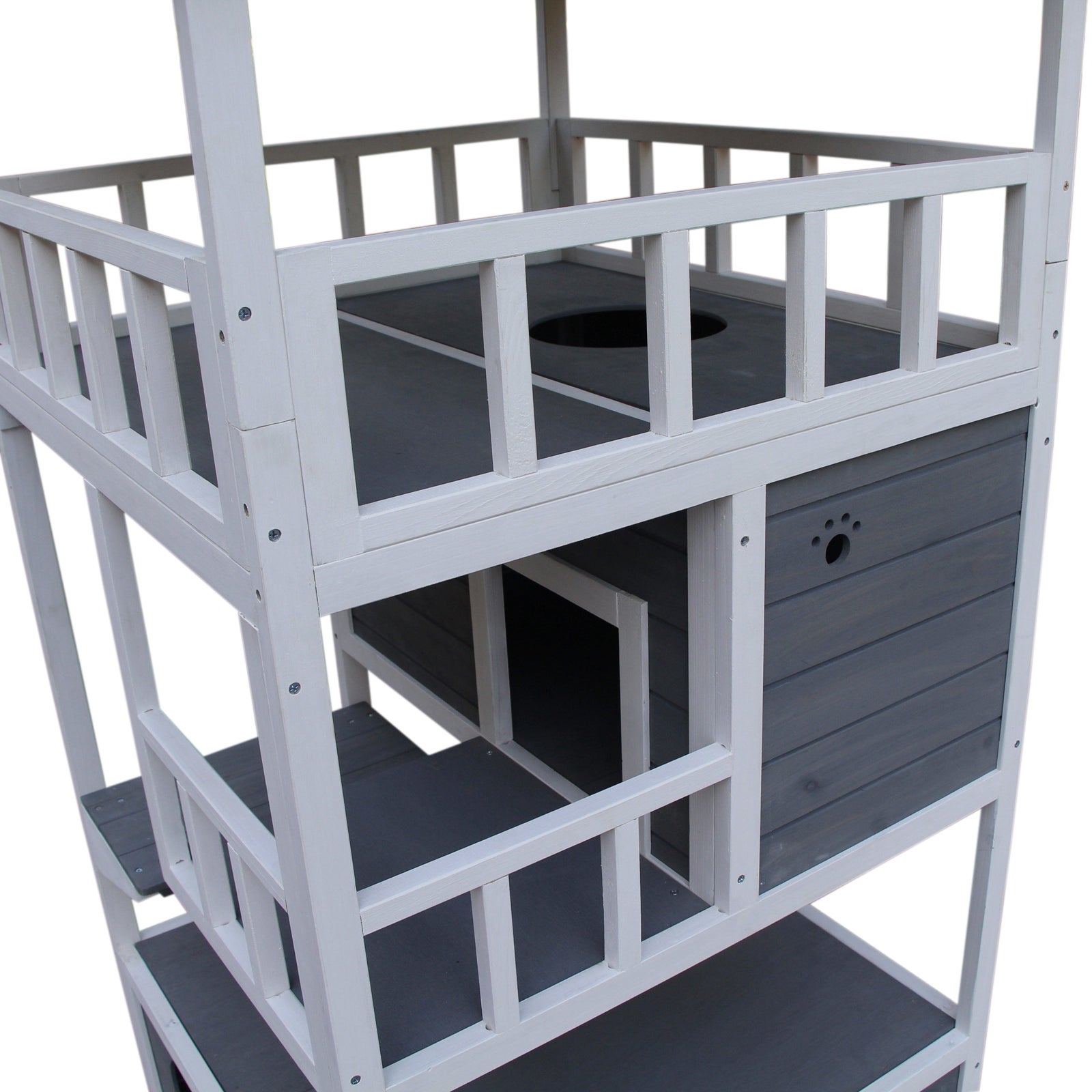 Casa para Gatos PawHut Cinza e Branco Madeira de Abeto - 5